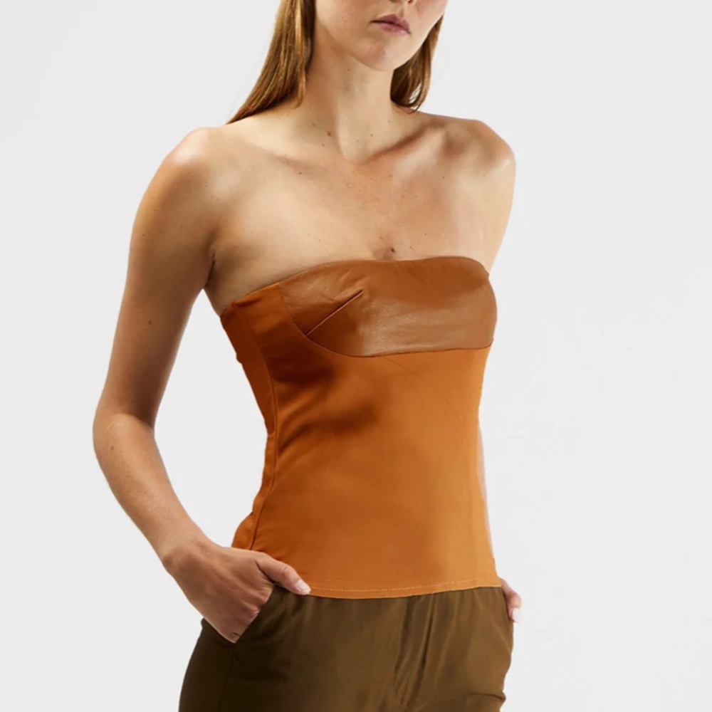 Umlaut Paris Bustier Amaya Terracotta FR 36 Small leather strapless bustier top